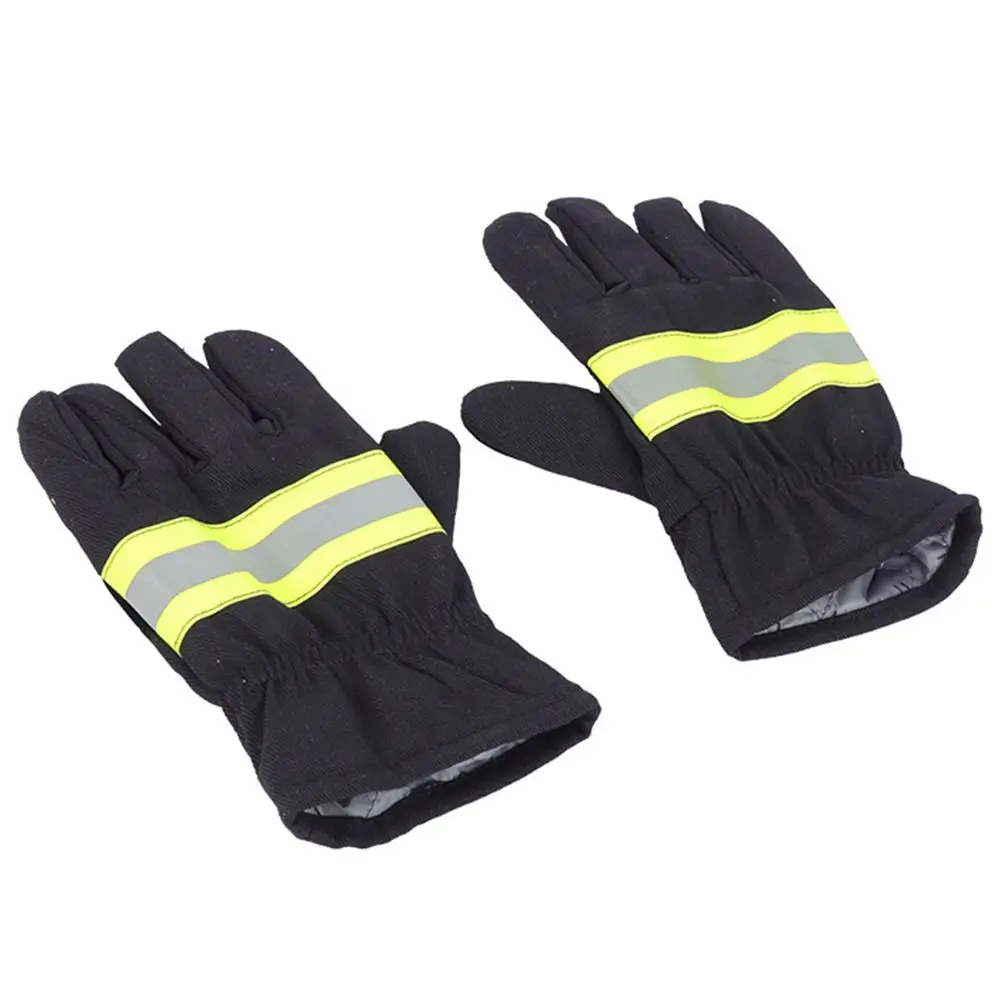 Black Fireman Gloves Firefighter Training Reflective Strap Fire Resistant Gloves Wear-Resistance Thicken Fire Proof Gloves