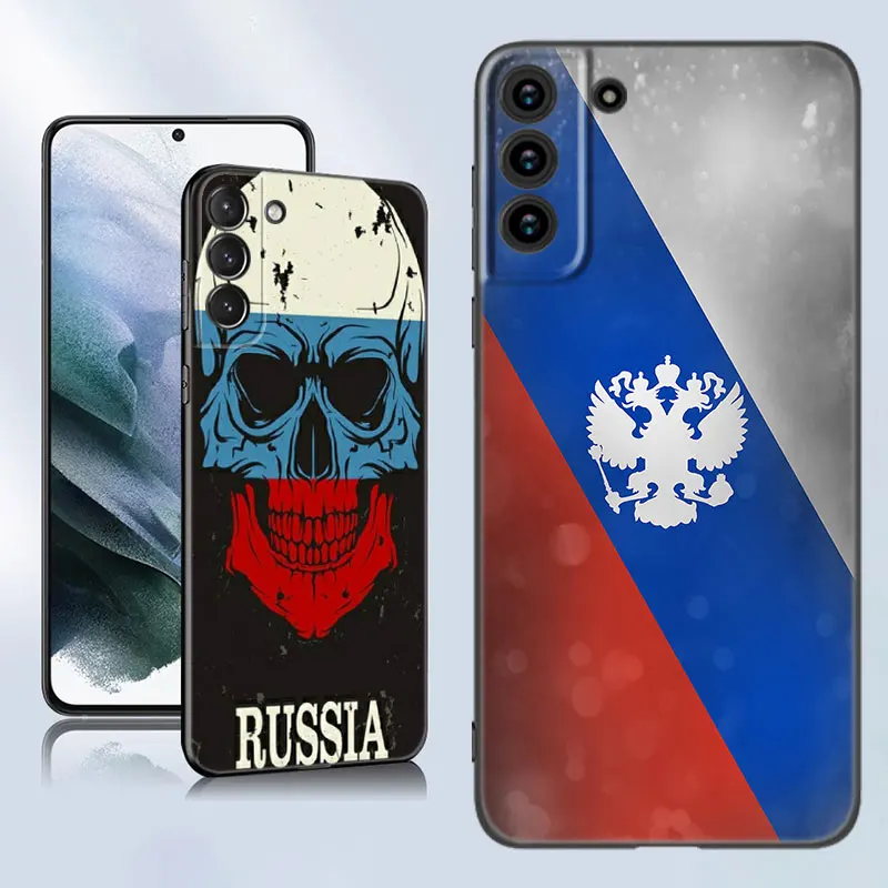 Russia Russian Flags Emblem Black Silicone Phone Case For Samsung Galaxy S23 S21 S20 FE S24 S22 Ultra S10E S10 S9 S8 Plus