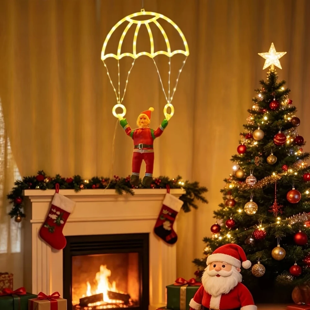 Christmas Creative Santa Parachute Lamps USB Powered 8 Modes Atmosphere Decorative Lights Room Window Holiday Party Decorations