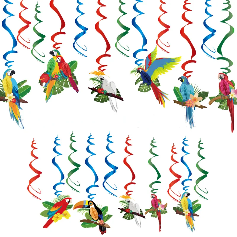 6Pcs/lot Tropical Birds Party Decorations Hawaiian Party Supplies Large Parrot Honeycomb Cutouts Pendant Bird Party Decorations