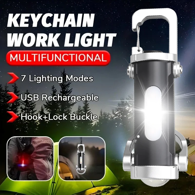 

Mini Keychain Flashlights LED Side Light USB Rechargeable Torch COB Work Lamp Ultra Bright Portable Lantern for Camping Hiking