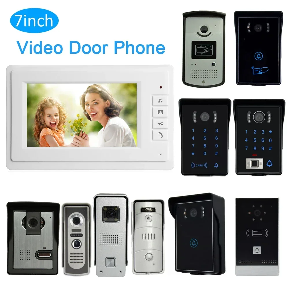 1Set Smart Home Wire Door Intercom System For House 7 Inch LCD Display Video Door Phone Talk-Back For Visitor Tack-Back ID Card
