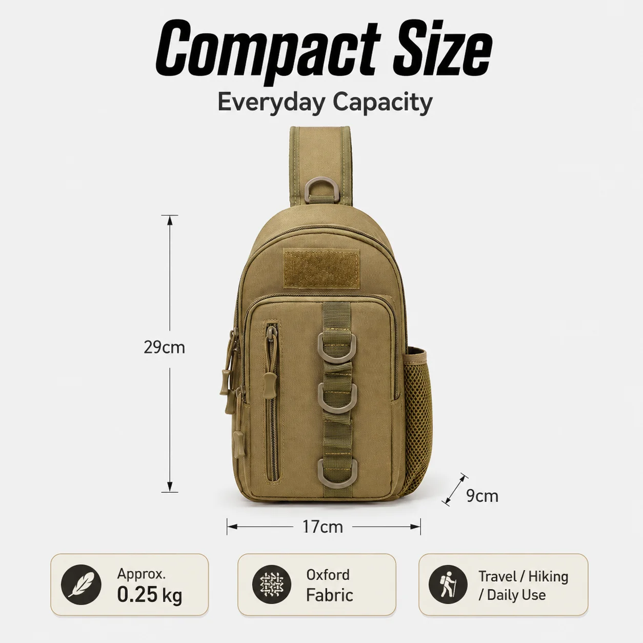 Outdoor Crossbody Backpack Men Compact Sling Chest Bag Water Repellent Oxford Fabric For Walking Cycling Camping Travel Daily