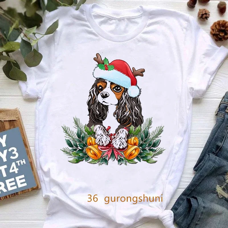 Harajuku Kawaii Cavalier King Charles Spaniel Animal Print T-Shirt Female Cute Summer Top Graphic Tees Women White T Shirt