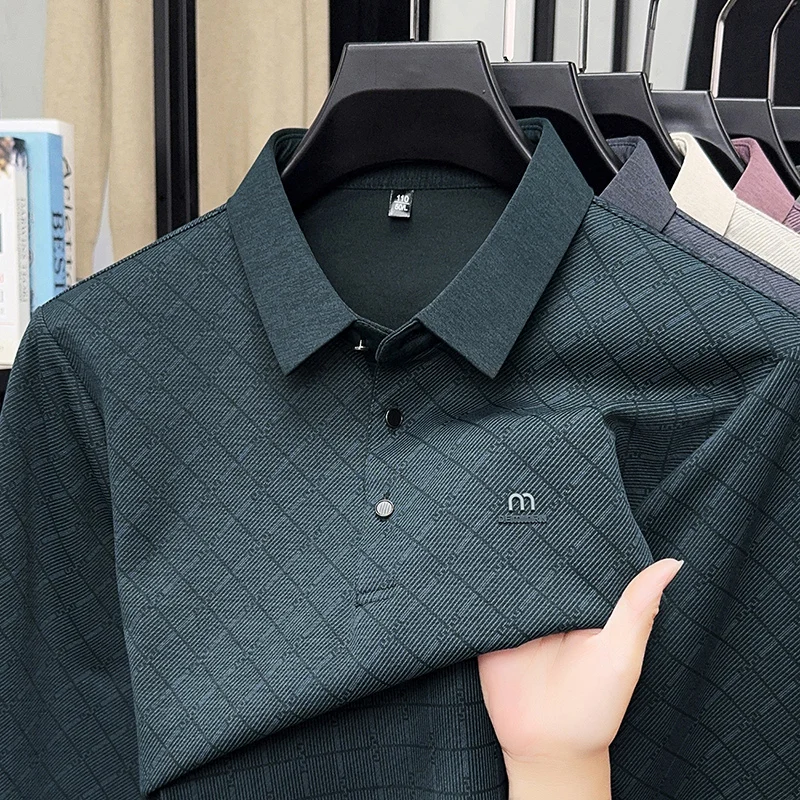 قميص بولو رجالي مطبوع عالي الجودة مع تقنية صنفرة الخريف والشتاء، ملمس جيد لليد، بلوزة عصرية بأكمام طويلة #1
