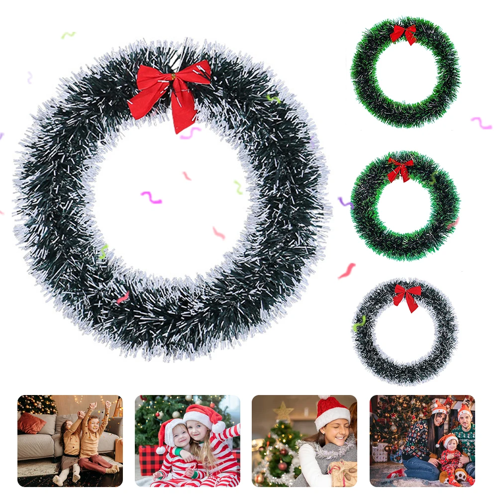 Christmas Wreath with Red Bow 25/30CM Artificial Wreath Durable Plastic Tinsel Wreaths Crafts New Year Festive Party Decoration