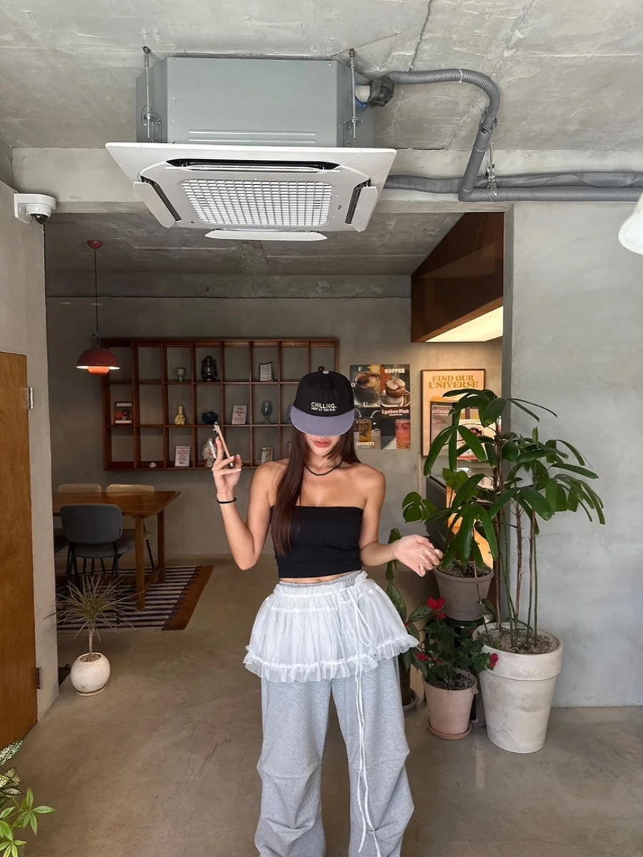 

Women's Folded Lace Ear Net f Skirt One-Piece Belted Thin Micro-Transparent Overlap ort Skirt Polyester Spring 2025