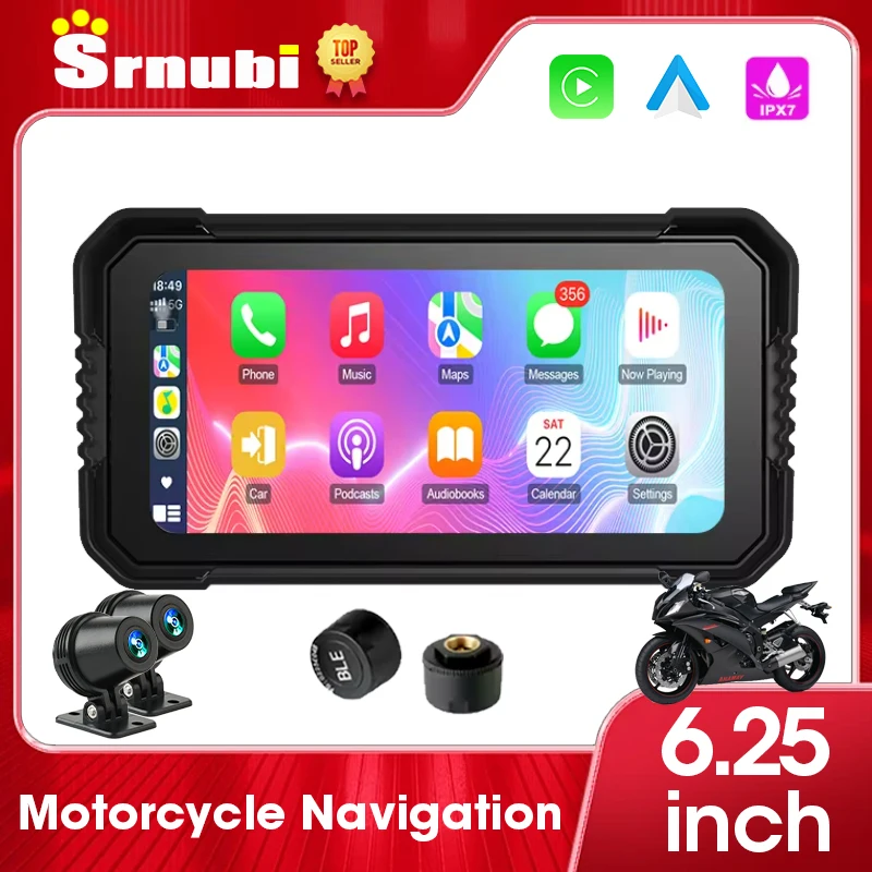 

6,25-дюймовый мотоциклетный экран Carplay, навигация, GPS, беспроводной Carplay, Android, авто, водонепроницаемый IPX7 DVR BT, аксессуары для мотоциклов