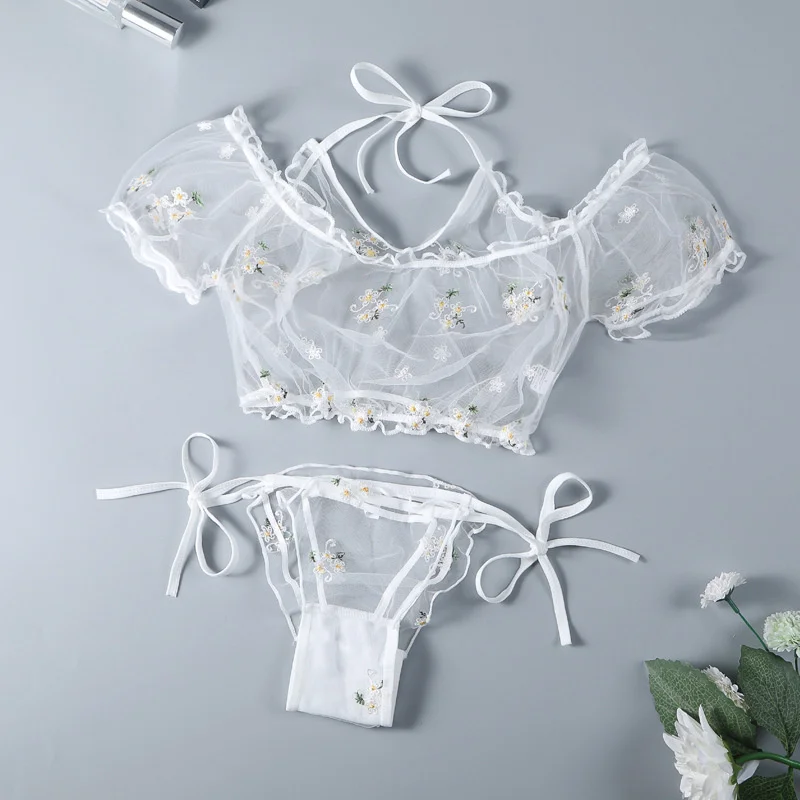 Sensual Lingerie For Women Transparent Sexy Bra And Panty Set Floral Embroidery Strapless Lingerie Set Lace Underwear Exotic Set