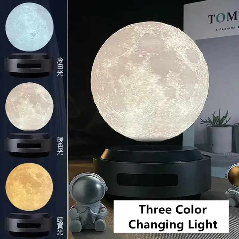 Lampe LED 3D Magnétique à Rotation Tactile en Forme de Lune Saturne, Luminaire Décoratif d'Nik, Idéal pour un Salon ou une Chambre à Coucher