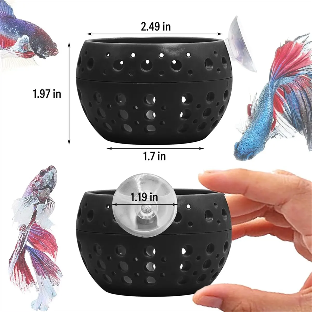 ABNH Bettas Tunnel, Aquarium Fish Hideout with Suction Cup Shrimp Cave Aquarium Decor for Small Fish, Shrimp, Guppy Black