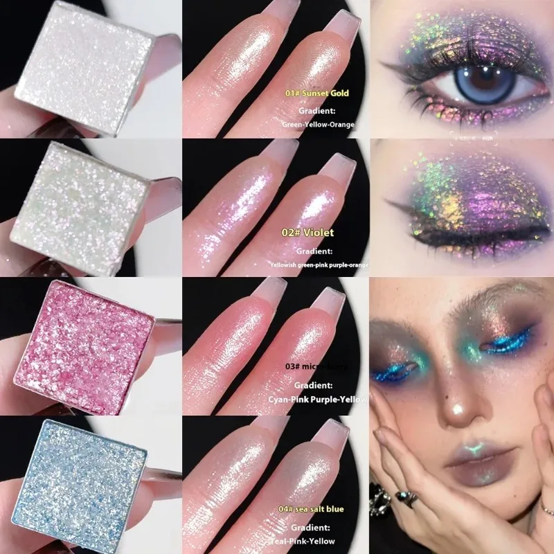 Diamond Chameleon Highlighter Contouring Palette Pearl Flash Verfärbung Hochglanz Pailletten Funkelnder Farbverlauf Lidschatten Make-up