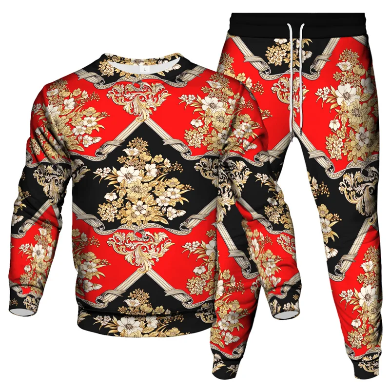 Luxury Vinatge Baroque Style Clothing Suit Men Jogging Pant Sweatshirt 2 Piece Set New Women Fashion Streetwear Tracksuit Sets