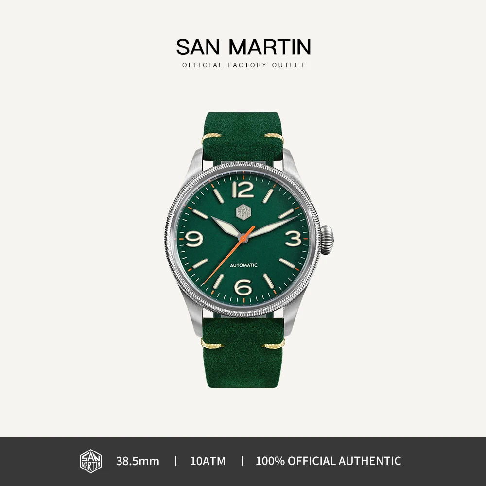 

San Martin 38.5mm Simple Pilot Vintage Style Original Design NH35 Automatic Mechanical Watches for men Sapphire 10Bar SN0033