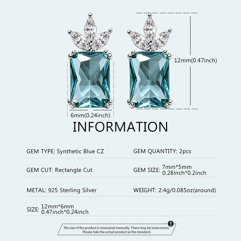 OZAN S925 Sterling Silber Ohrringe, Ohrstecker, blauer CZ-Ananas-Schmuck, modischer Edelsteinschmuck für Frauen, Damen, Mädchen, Geburtstagsgeschenk – Detail 1