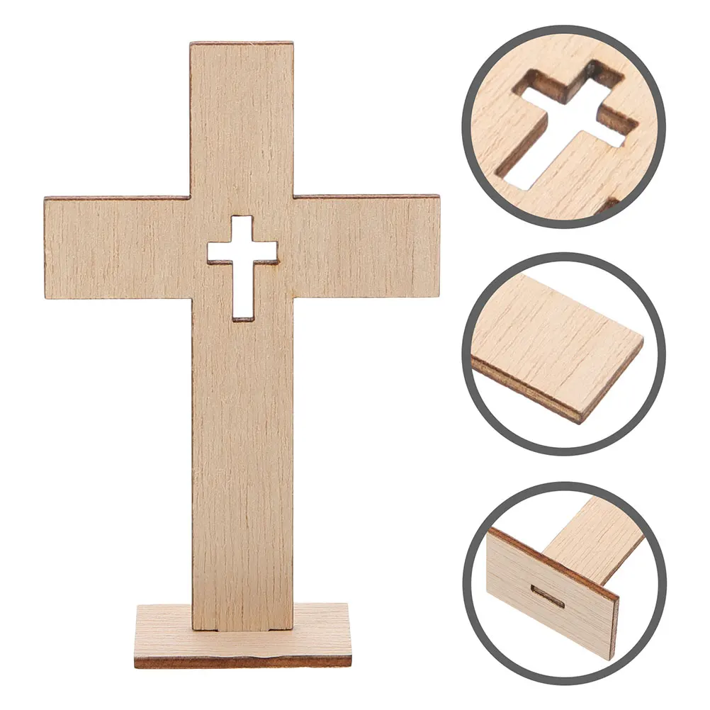 

12 PCS Church Altar Crosses Jewelry Tabletop Decor Desktop Beige Wooden Ornaments