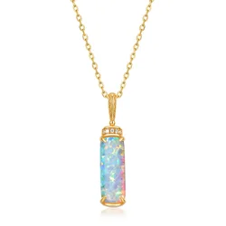 ALLNOEL 925 Sterling Silver Pendant Necklace for Women 5*15mm Synthetic Opal Vintage Fine Jewelry Wholesale Engagement Gifts