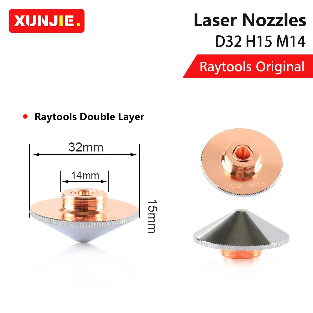 Original Raytools  Dia.32mm Laser Nozzle H15 M14 Caliber 0.8-5.0mm Single Layer / Double Layers for Fiber Laser Cutting Heads