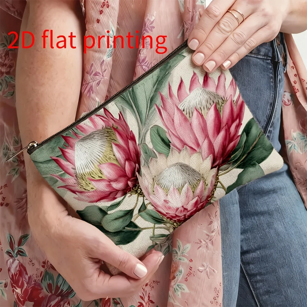 1 Piece of Makeup Bag with Imperial Flower Plant Illustration Pattern - Multifunctional Zipper Bag for Women, Perfect Travel Zipper Storage Bag, Fun Birthday Gift