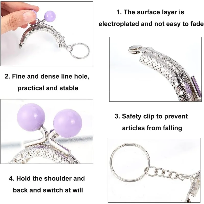 13pcs Purse Frame Bag Kiss Clasp 13 Color Lock Key Ring Coin Bag Metal Frame with Plasitc Beads Ball Purse Handle Set