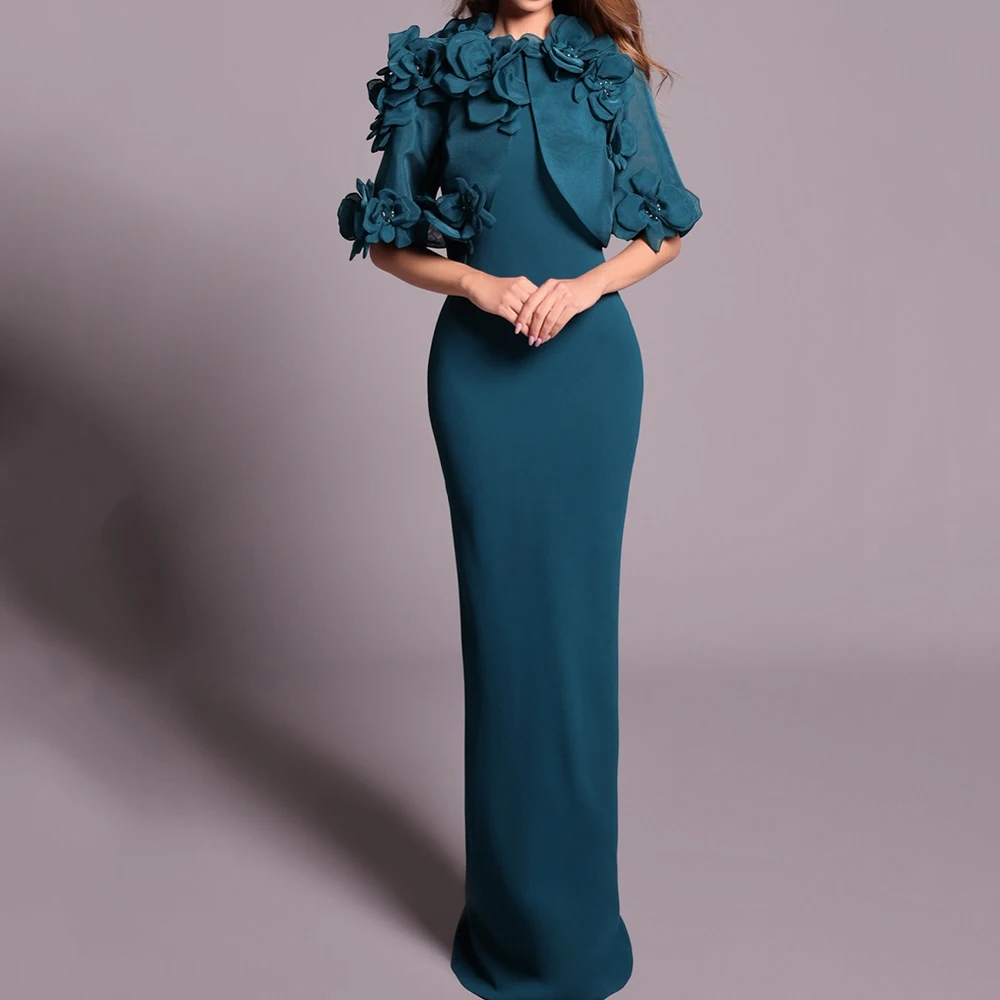 

Прямые вечерние платья по индивидуальному заказу, длиной до пола, с высоким воротником и половиной рукавов, платье для выпускного вечера, простые модные цветы, изысканное вечернее платье