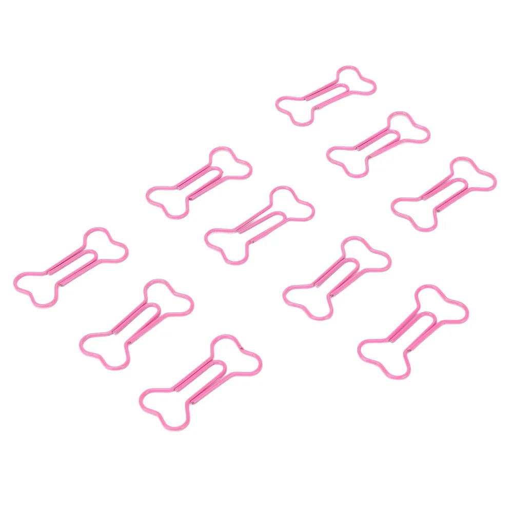 100Pcs Bone Shaped Paper Clips Pink Plastic-coated Metal Small Paper Clips Small Size Cute Design Mini Paper Clips