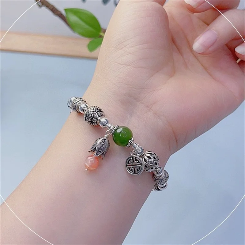 

Sterling Silver Bracelet S925 Gift For Women DIY Originality Girl Charm Garnet Festival Retro Fashion Jewelry