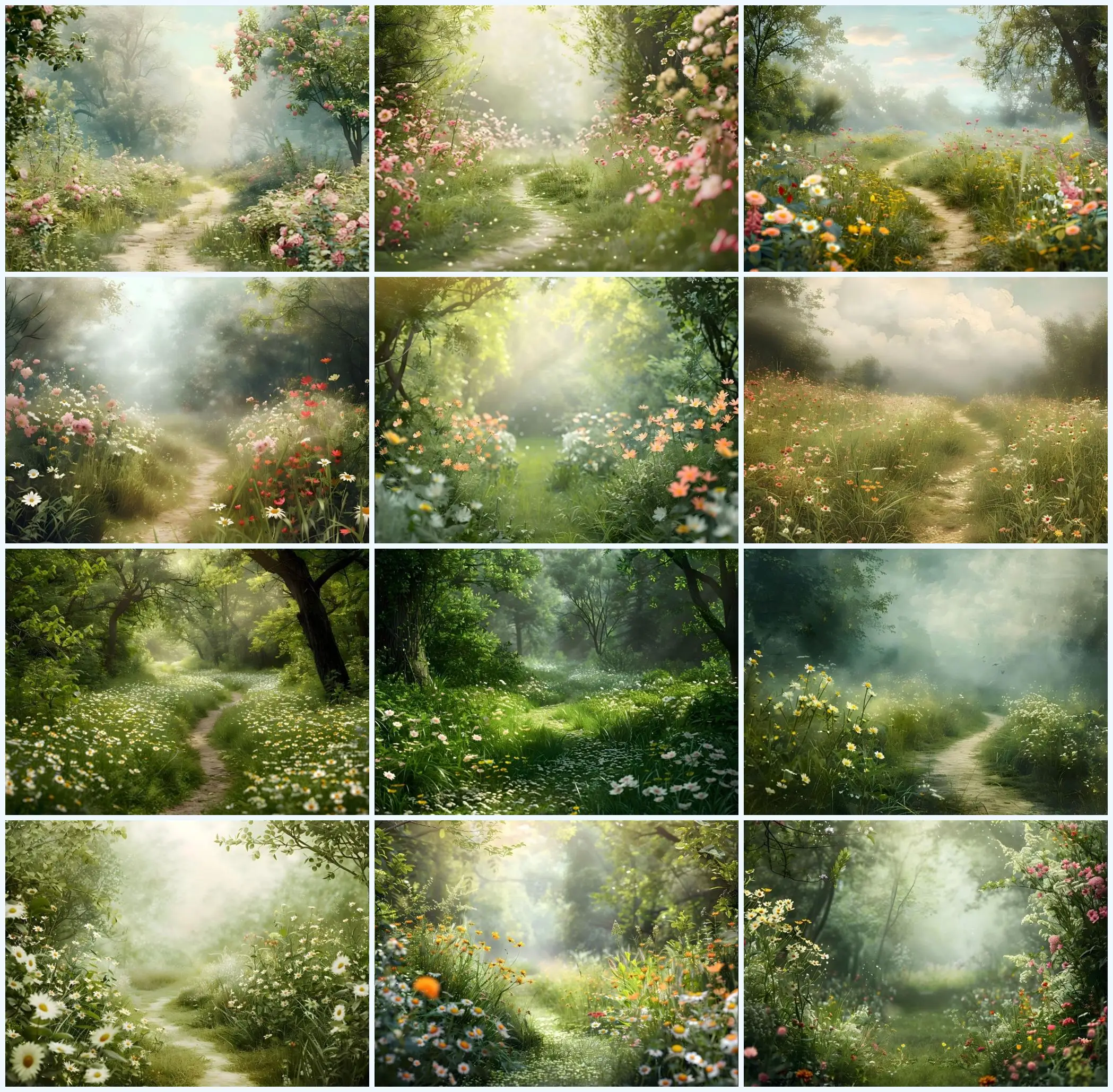 Mehofond Photography Backgrounds Spring Green Lush Path Summer Forest Wildflowers Landscape Art Portrait Photo Backdrop Decor