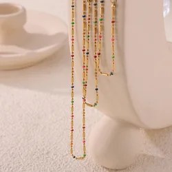 Stainless Steel Gold Plated Necklace Bracelet Anklet Set Fashion Colorful Enamel Beaded Chain Women's Waterproof Jewelry Gift