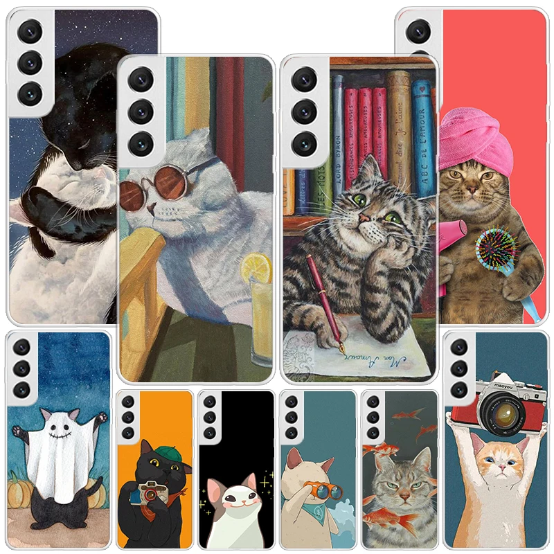 Cute Cartoon Lucky Cats Phone Case For Samsung Galaxy S24 Ultra S23 S22 S21 Plus S20 FE S10E S10 S9 S8 + Personalized Print Cove