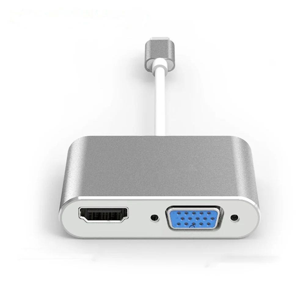 

Usb3.1 Type-C to Vga 2 in 1 Adapter Silver Mini Size Aluminum Alloy Shell Portable Vga Video Converter Monitor Projector