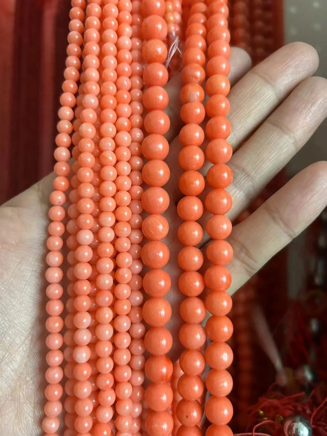 2-9mm Round Natural Sea Bamboo Orange Sea Bamboo Coral Jewelry Making Loose Beads 15inch