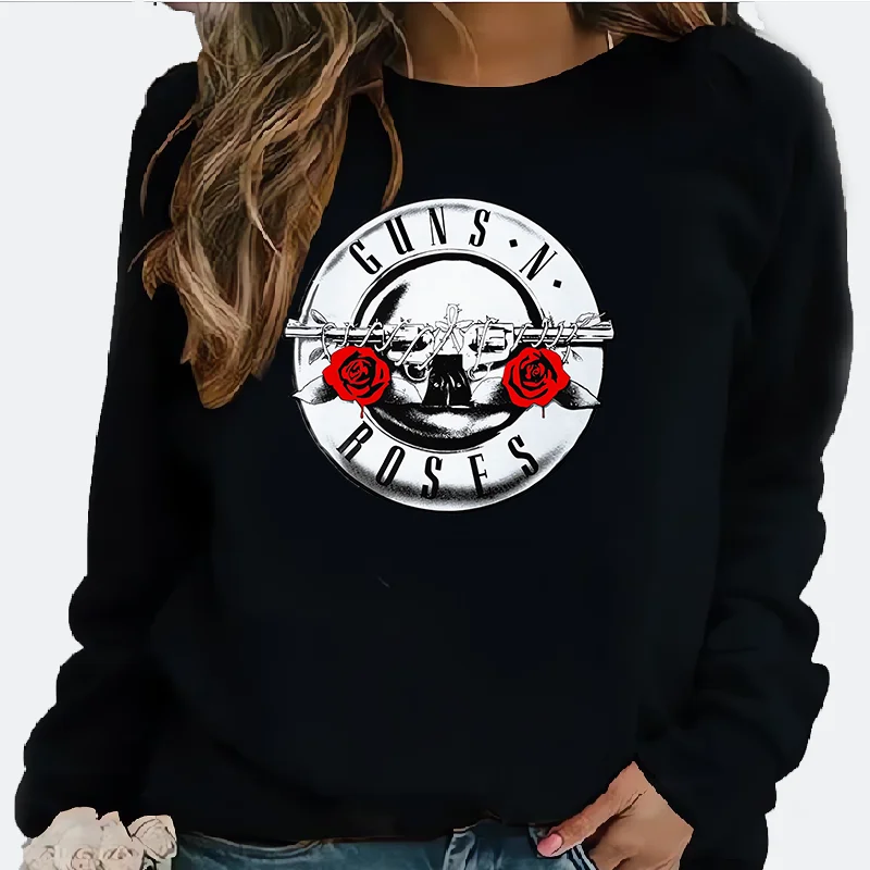 

Новая женская повседневная спортивная одежда с круглым вырезом и длинными рукавами с принтом пистолета и розы в стиле рок-панк