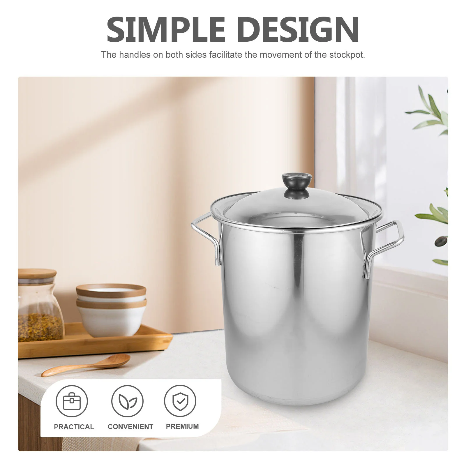 Heavy Duty Stainless Steel Soup Pot with Lid Large Stock Pot for Rice Cooking Thick Gauge 22cm Kitchen Cookware
