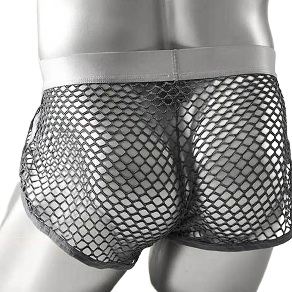 

Perspective Fishnet Underwear Lingerie Men Mesh Hollow Boxers Shorts With U Pouch Breathable Sports Home Panties