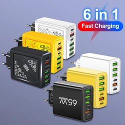 6 in 1 4 USB 2 Type C 3.1A Charging Fast Wall Charger For iPhone Samsung Xiaomi Huawei Oppo Mobile Phone Adapter