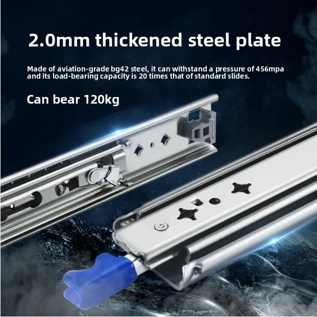 Heavy Duty Three Section Drawer Slides Soft Close Or Lock Options Cold Rolled Steel Full Extension Rail Furniture Cabinets Rvs