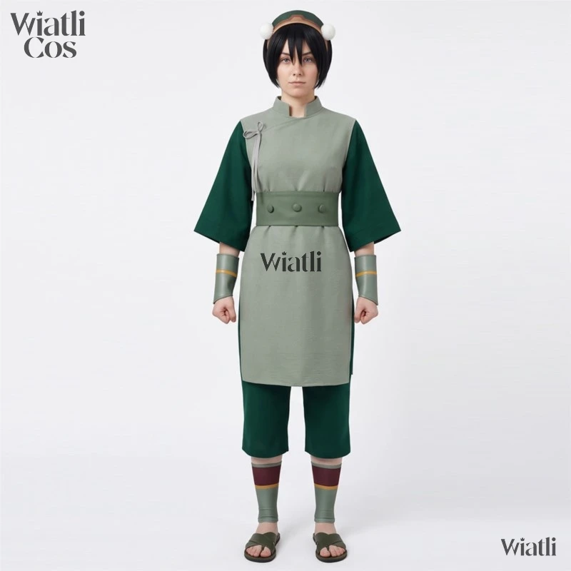 Avatar Toph Beifong Cosplay Costume Pre-styled Wig The Last Airbender Outfit Waistband Headband Props for Halloween Role Playing view 2