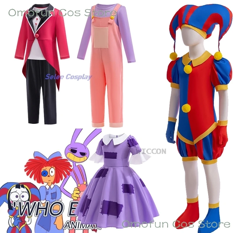 Anime Cartoon Pomni Raghata Jax Caine Cosplay Costume Hat Amazing Digital Circus Cosplay Clown Kids Jumpsuit Halloween Suit