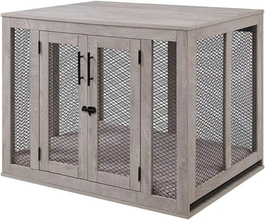 

unipaws Large Dog Crate Furniture, Wooden Dog Kennel for Large Breed, Indoor Decorative Wood Dog Cage, Inside Side End Table