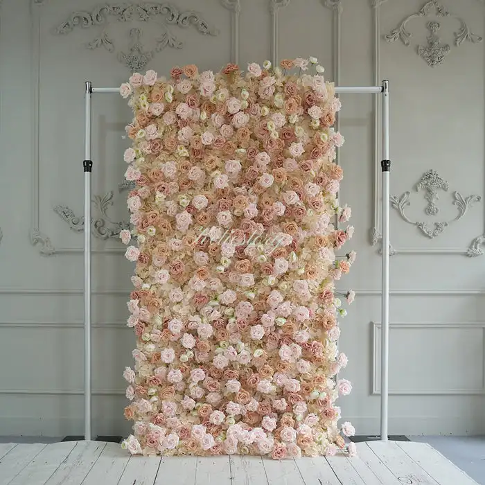 Champagne pink hydrangea 3D cloth Artificial plant flower wall Outdoor wedding background decorative fabric banquet party props