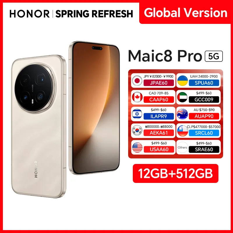 HONOR Magic8 Pro 12GB+512GB Global Version 5G Smartphone 6.71'' 120Hz OLED Display 200MP Cameras 7100mAh 100W SuperCharge