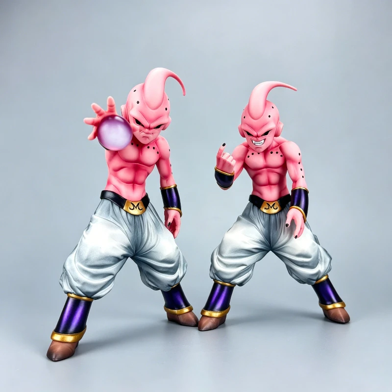2 Stück 19cm Dragon Ball Kid Buu Anime-Figuren mit Ki-Explosions-Effekt PVC Majin Buu Statue Desktop-Ornament Sammlermodell Spielzeug Geschenk