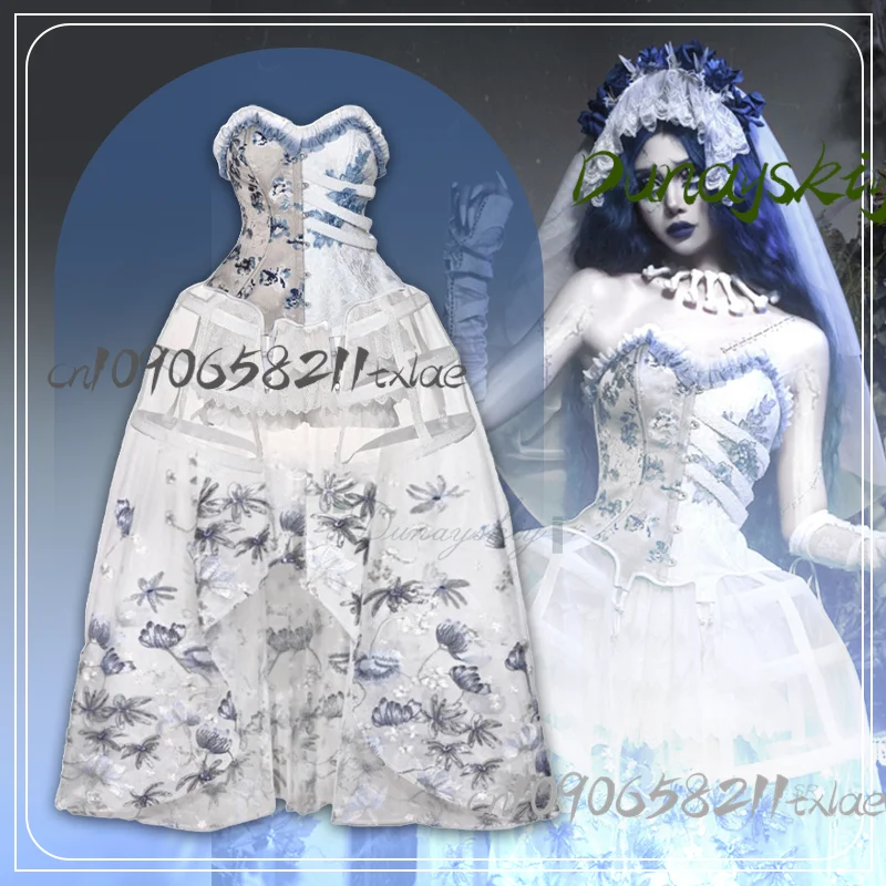 

Halloween Cosplay Scary Bride Gothic Lolita Roleplay Dress For Halloween Corset Fishbone Crinoline Lace Dress Sexy Ghost Zombie