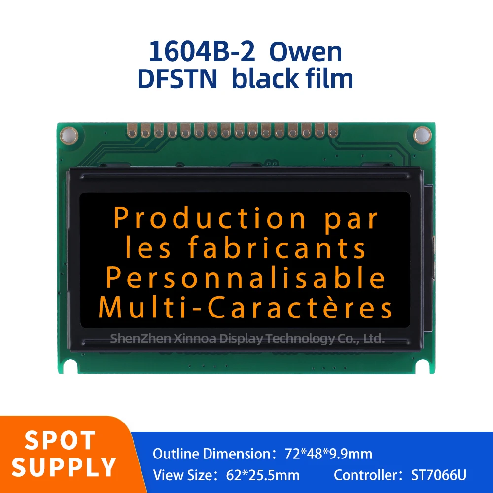 

Support Customized DFSTN Black Film Orange Letter 1604B-2 European LCD Module 16 * 04 Voltage 5V 3.3V Optional