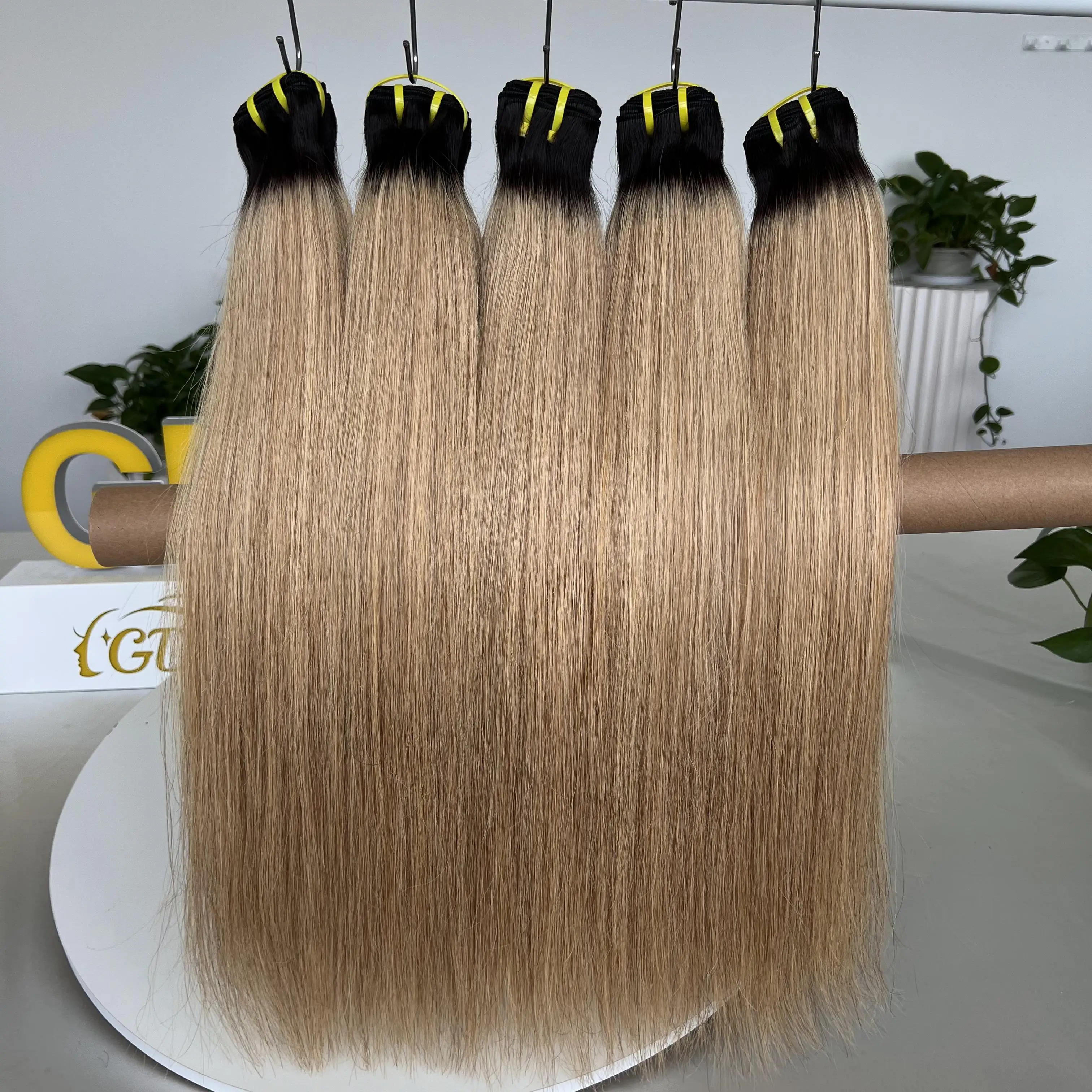 10A 1B27 Bone Straight Human Hair Bundles Ombre Blonde Brazilian 100g/PC Double Weft Hair straight Raw Bundles Human Hair 100%