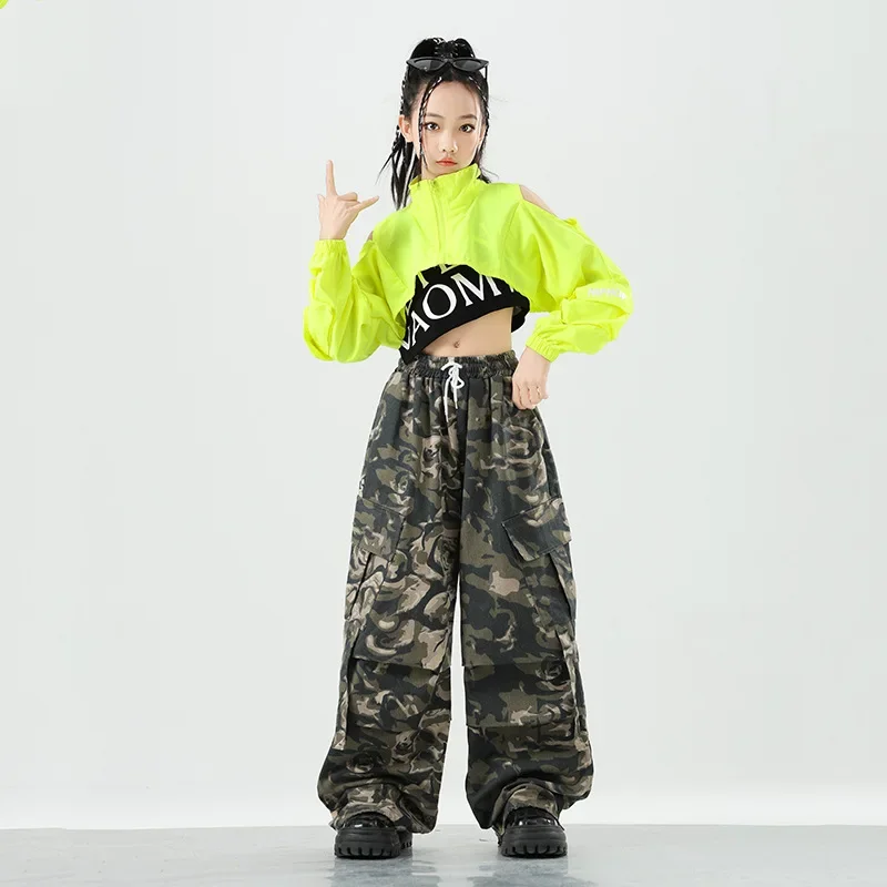 Kpop Girls Street Dance Performance Set di vestiti Hip Hop Green Tops Pantaloni larghi Abiti Gruppo Costume di danza moderna Abbigliamento da palcoscenico