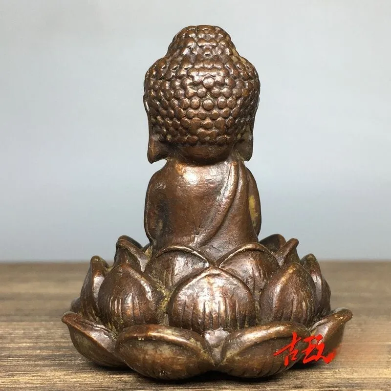 Antique alloy copper zazen lotus flower small novice ornament antique solid Buddha statue tabletop offering ornament hand handle