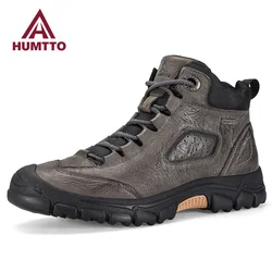 HUMTTO Waterproof Platform Boots Outdoor Luxury Designer Ankle Boots for Men Fashion Winter Black Work Hiking Rubber Mens Shoes