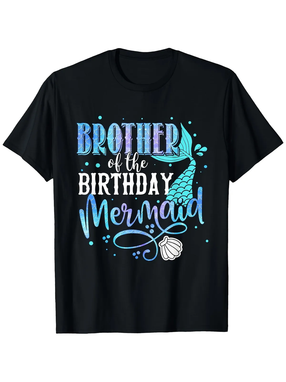 Men'S And Women'S Brother of The Birthday Mermaid T-Shirt - Mermaid Scale And Seashell Print, S-XXXL Sizes, Birthday Party Outfi